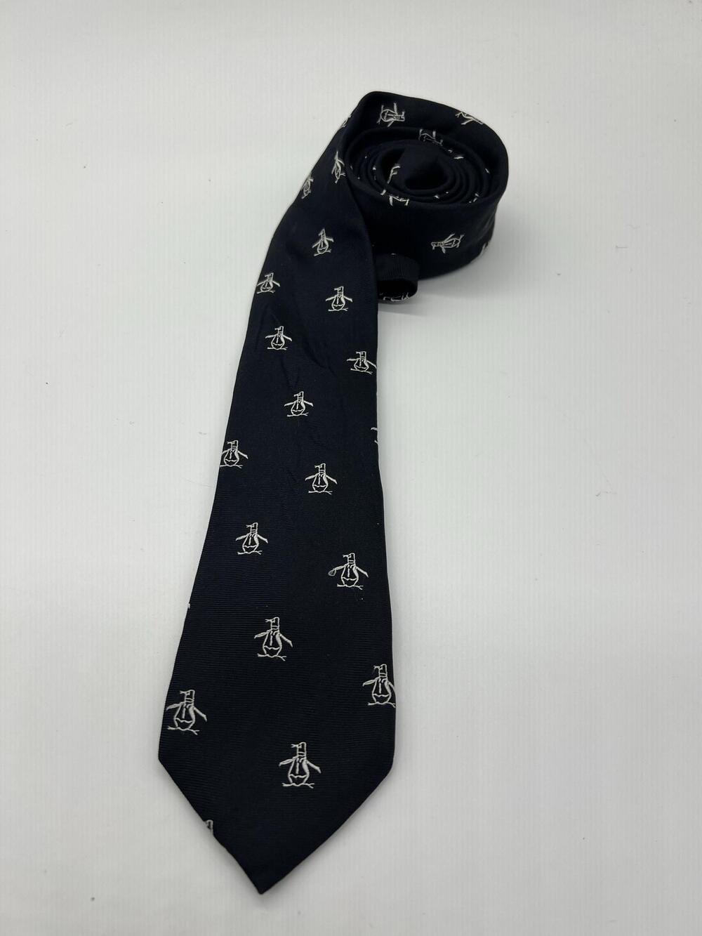 Original Penguin Tie Mens One Size Blue Silk Penguin Logo Animal Print Necktie
